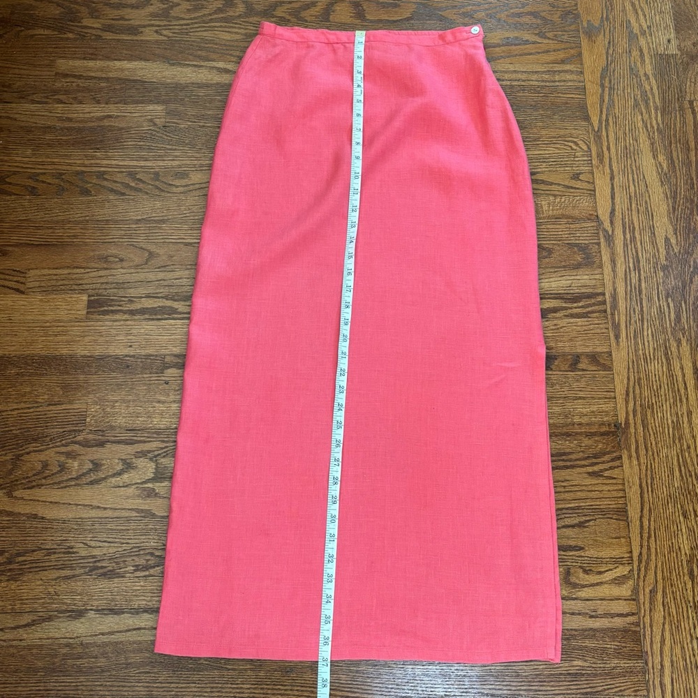 Vintage Coral Pink Straight Maxi Skirt - Small - Linen